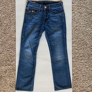 True Religion World Tour Ricky Men Distressed Straight Cameo Jeans